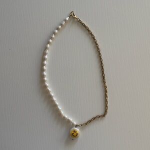 Martha Calvo Smiley Face Pearl and Gold Chain Bracelet